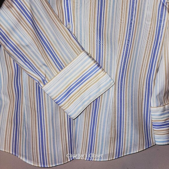 Brooks Brothers Blue Multi Stripe Classic‎ Academia Fitted No-Iron Shirt Sz 12 - Picture 4 of 7